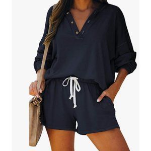 Women's 2-Piece Shorts and Long Sleeve Set | Navy Blue